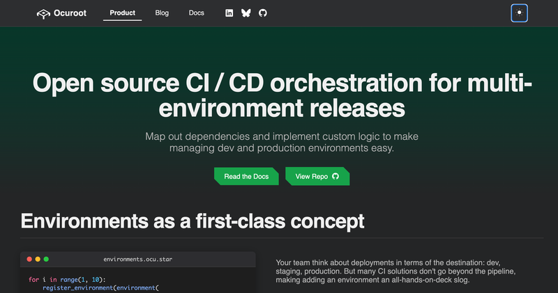 Screenshot of the ocuroot.com home page